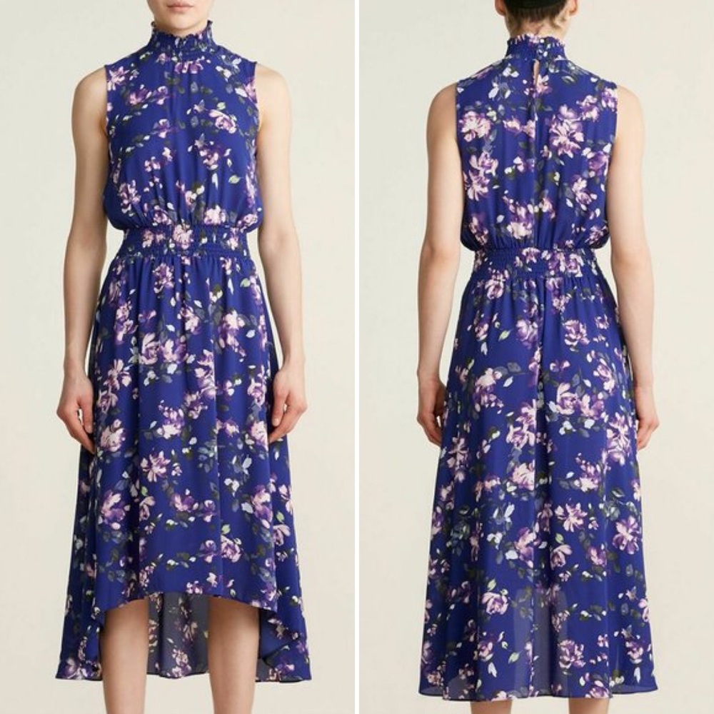 Nanette Lepore Smocked High Neck Floral Dress 10